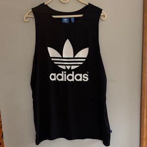 Adidas Black Sleeveless Muscle Tank Top with White Trefoil